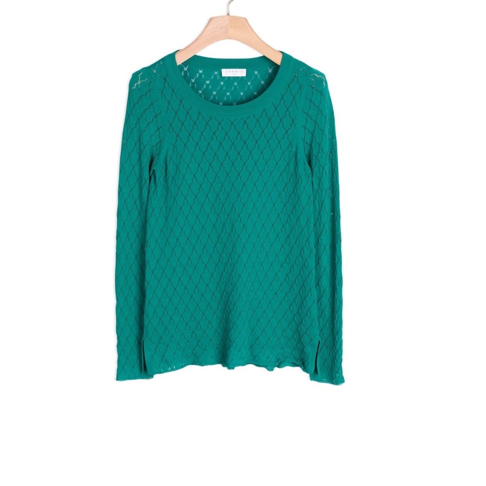 Sandro Paris green 3/4 sleeve fine knit sweater blouse - Picture 3 of 16